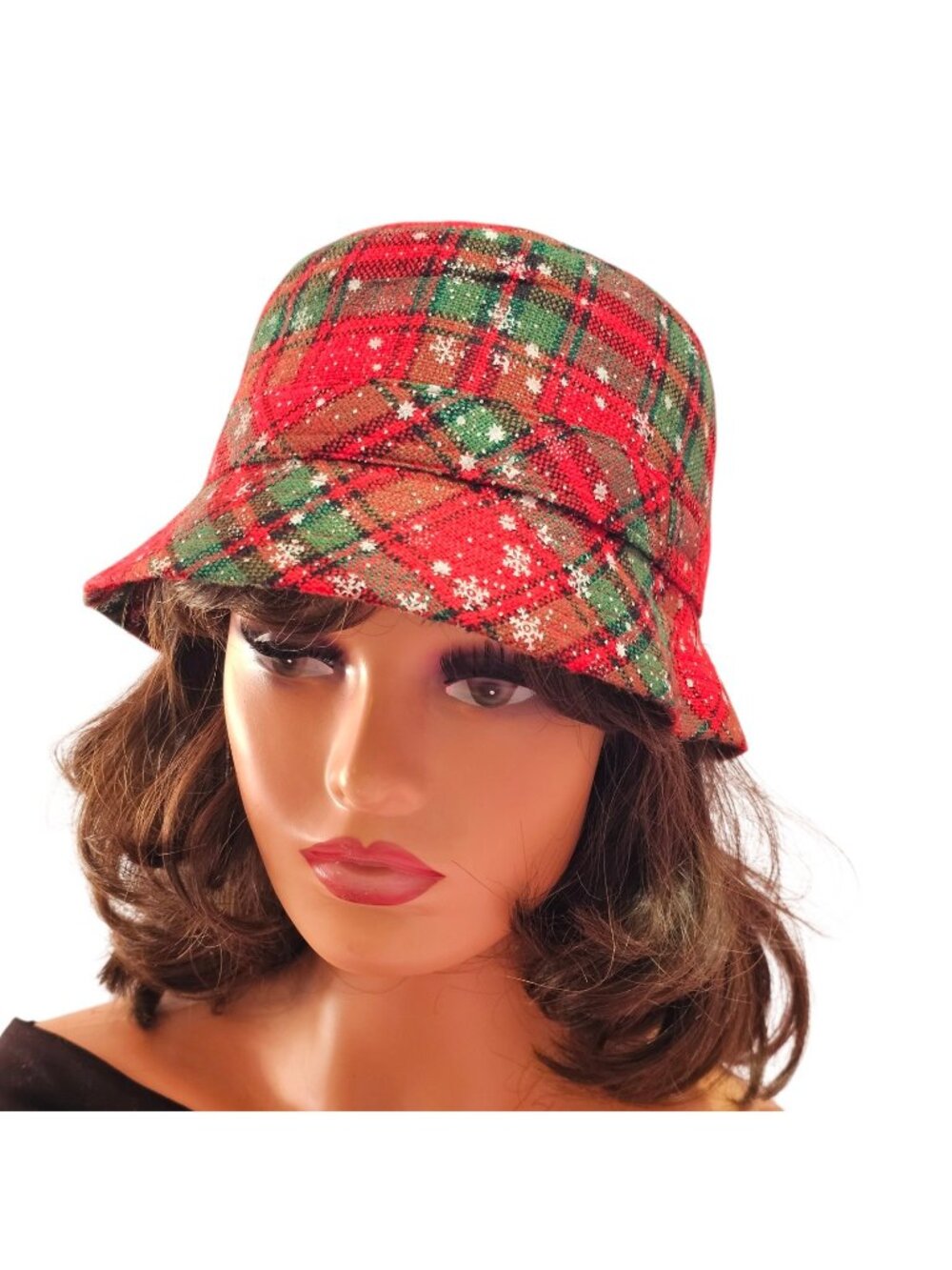 Arianna by Howard’s Christmas Tartan Snowflake Bucket Hat Red Green Size 58